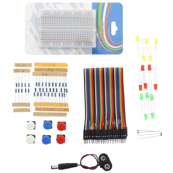 Button, LED, resistor, breadboard, cable - Mini Kit